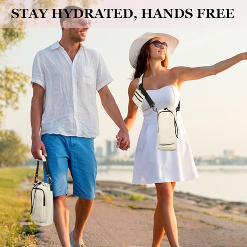 Insulated Water Bottle Carrier with Adjustable Strap - 25/32/40 oz Water Bottle Crossbody Bag with Small Purse for Hiking, Gym, Travel - color: Cream