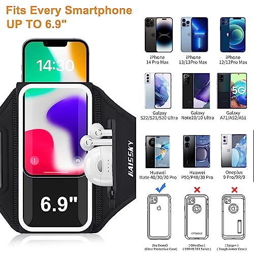 Phone Armband for Running 3D Design Cell Phone Armband with Zipper Pocket for Earbuds Car Keys, Water Resistant Sport Arm Band for iPhone 14 13 12 11 Pro Galaxy S20 S30 Fit Up to 6.9'' with Phone Case