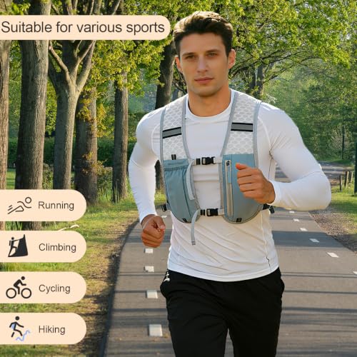 Running Vest Hydration Backpack for Men Women, Lightweight Breathable Hydration Packs, Adjustable Chest Straps Daypack, Reflective Water Running Vest for Marathon, Trail, Hiking, Cycling - color: Blue