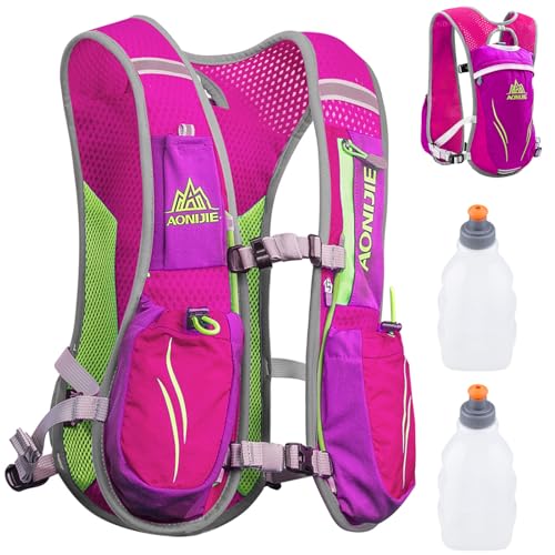 Azarxis Hydration Running Vest Backpack Pack 5L 5.5L for Women and Men Jogging Trail Race Marathon Cycling Hiking - color: Rose Red (R2)