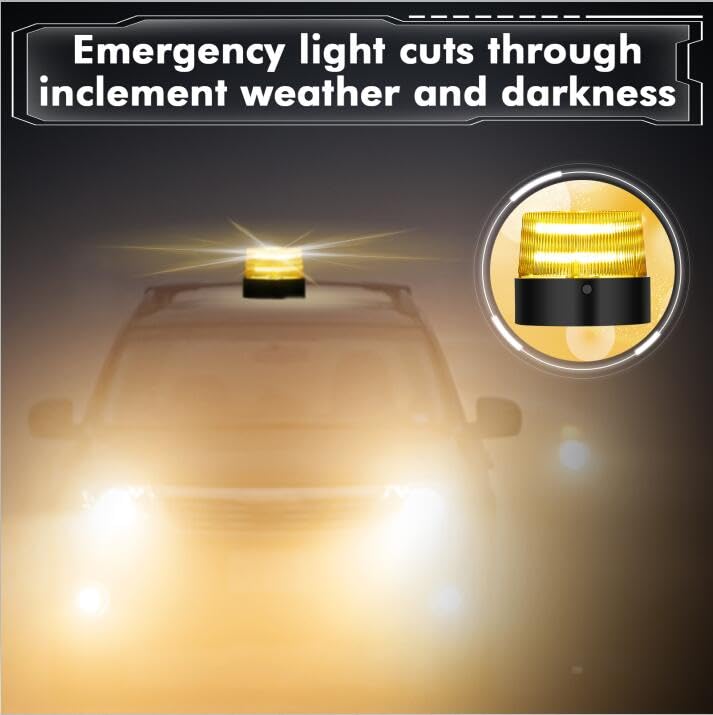 LE228 (Mini) — Amber LED USB Rechargeable Strobe Beacon | Selectable Rotation & Flash Modes | Strong Magnetic Base for Car • Truck • Emergency • Construction | Energy Class A++ - color: Amber