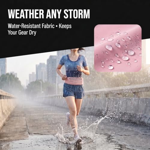 Running Belt for Women Men, Slim No-Bounce Waist Pack, Water Resistant Reflective Phone Holder Fits Phones up to 7.5 inch, Adjustable Fanny Pack for Running Jogging Hiking (Pink) - color: Pink