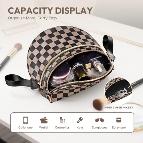 Cross Body Bag for Women Bum Bag Checkered Belt Bags Fanny Packs for Girls Travel Purse Fashion Waist Packs Crossbody Nylon Purse Trendy Shoulder Bags for Womens - color: Checkered Black Brown