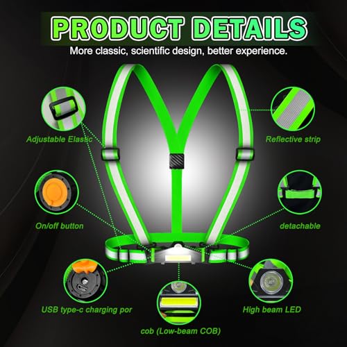 500LM Running Lights for Runners, Adjustable 100° Beam Running Light Vest, 360° Reflective Running Gear Rechargeable, Runners Lights for Night Safety, Lighted Vest for Walking/Cycling/Jogging