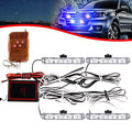 4x4 LED 4 in 1 Surface Mount Grill Light DC12V Remote Emergency Flashing Beacon Lamp Ambulance Police Light Strobe Warning External Light For Truck Trailer Caravan Van (Blue) - color: Blue, size: 4 in 1