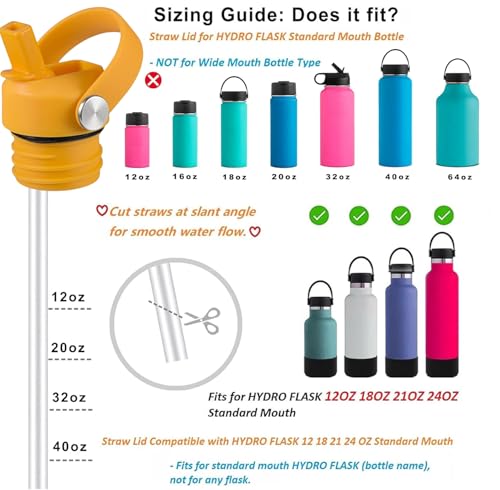 RRegeny Straw Lid fits Hydro Flask Standard Mouth, 21 24 oz, Sports Flex Cap Water Bottle Accessories Replacement Top - color: starfish orange+1pack