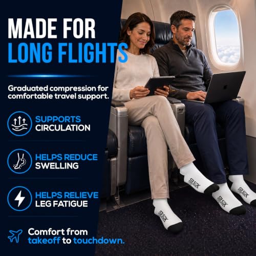 SB SOX Lite Compression Socks for Flying (15–20 mmHg) - color: White/Black, size: L/XL