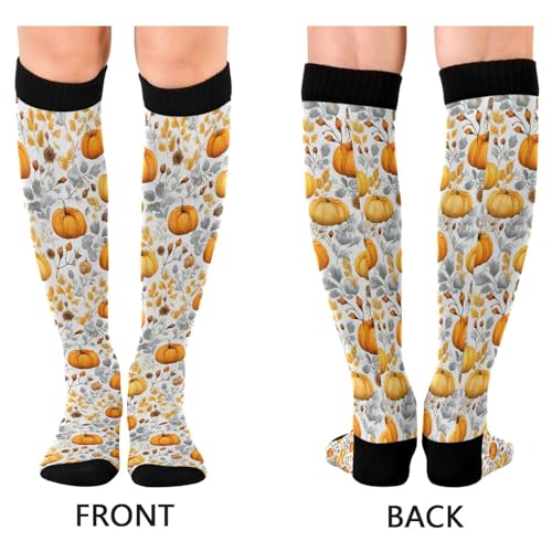 Wusikd Milk Cow Compression Socks for Women and Men Circulation Flowers Long Socks for Athletic Running 2 - color: Autumn Pumpkins
