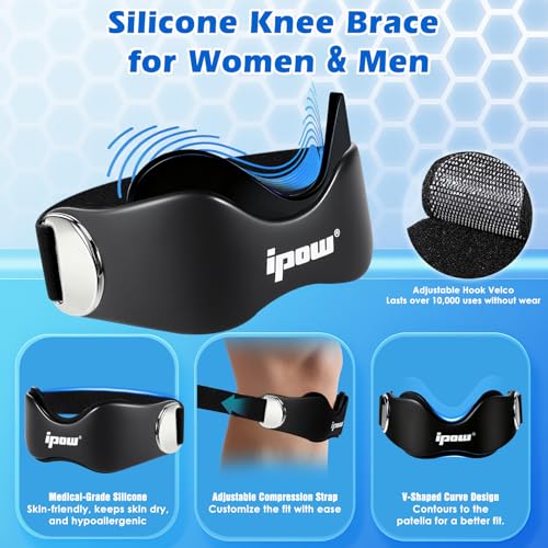 IPOW Silicone Patellar Tendon Support Strap Adjustable Non-Slip Patella Band Support Knee Brace for Hiking, Running, Jumpers Knee, Tendonitis, Basketball, Squats - color: black 2025