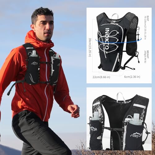 IX INOXTO Running Hydration Vest for Women Men with 500ML Soft Flask - color: Black with 1.6L