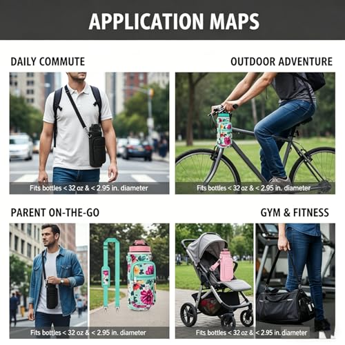 Water Bottle Holder with Strap, Insulated Crossbody Carrier Bag, Black - color: Black 02, size: 32oz Long