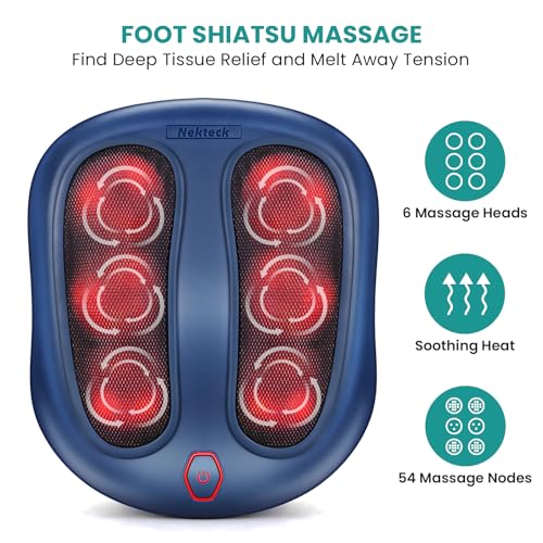 Nekteck Shiatsu Foot Massager with Heat for Neuropathy, Plantar Fasciitis - color: Blue