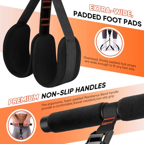 Adjustable Length Pedal Resistance Band with Handle for Working Out, Replaceable 180Lbs Exercise Bands with Foot Pedals, Home Gym Workout Equipment for Women Men Strength Training, Stretching