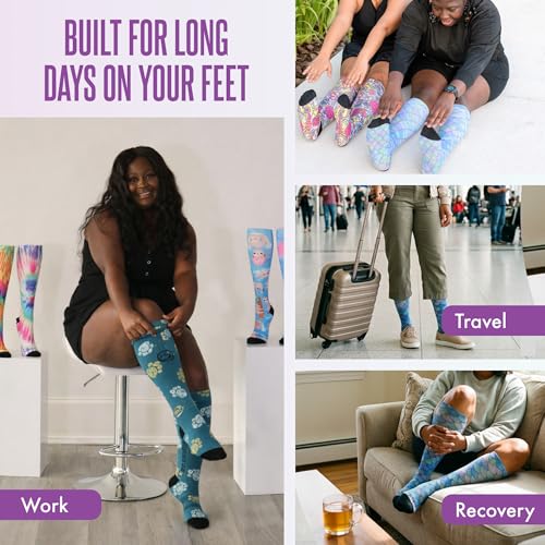 Crazy Compression Over-the-Calf Socks with Fun Designs - color: Best Frens Paw Prints Teal (Wide), size: Large-X-Large