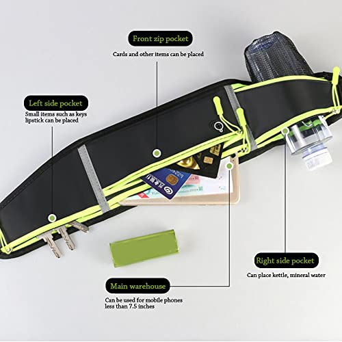 Running Belt, Hydration Waist Pack with Water Bottle Holder and Headphone Port for Men Women Waist Pouch Fanny Bag Reflective (Black)