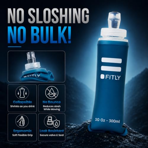 FITLY Soft Flask Running Water Bottle - Collapsible Hydration Flask - color: Petrol Blue, size: 10 Ounces