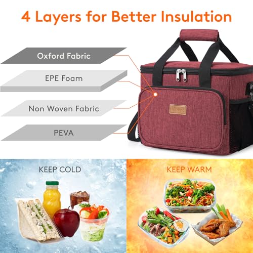 Lifewit Insulated Lunch Box for Men, Lunch Bag Cooler Women, 24-Can 15L - color: Burgundy, size: Large(15L)