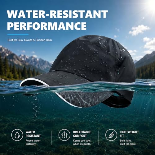 Waterproof Baseball Cap Running Hat Mens Womens Rain Hat Quick Dry Golf Hat with Sweatband Outdoor Breathable Sports Cap - color: Black