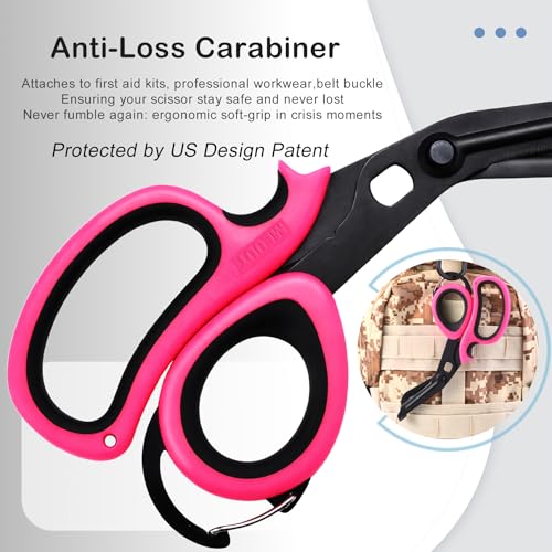 MEUUT Trauma Shears with Carabiner 7.5 Inch 2-Pack Medical Scissors - color: Pink/Black+pink/Black