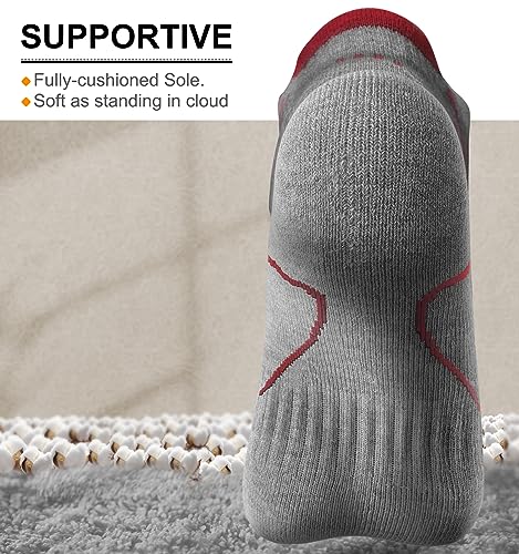 BULLIANT Men Running Ankle Socks 6Pack-Cushioned Support-Low Cut No Show - color: 6pairs-black/Gray Heather3099, size: 10-12