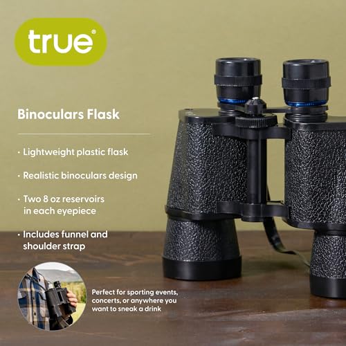 True Binocular Flask, Sneaky Flask, Hidden Alcohol Barware Accessory, Anything but a Cup, 16 oz capacity, Black
