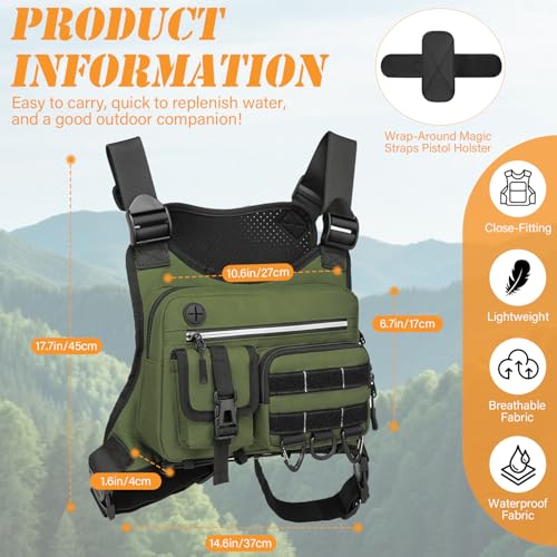 HAMBOLY Chest Bag for Men and Women, Tactical Running Chest Pack with Pistol Holster - color: Black and Army Green