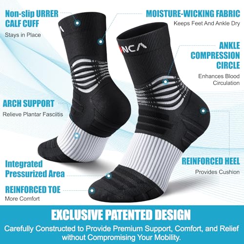 NEENCA Professional Compression Socks for Women Men Circulation, 20-30 mmHg - color: Black White - 2 Pairs, size: Small