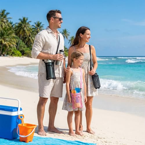 Larrel Water Bottle Holder with Strap, 2 Pcs Lightweight Mesh Water Bottle Bag Crossbody, Bottles Holder Strap with Pocket for Hiking Walking Cycling Gym Beach Travelling(Black, Pink)