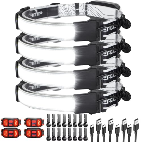 LED Headlamp, USB Rechargeable Hard Hat Light, 230° Broadbeam Headlight - color: Black Stripes + White 4PC