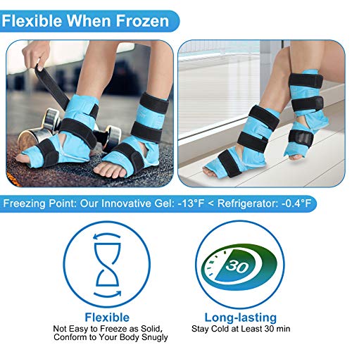 Relief Expert Ankle Ice Pack Wrap 2 Packs – Reusable Cold Gel Pack for Foot and Heel, Dual-Sided Design with Soft Plush Lining, Flexible Cold Compress for Achilles and Ankle Support, Blue - style: Blue-Pack 2