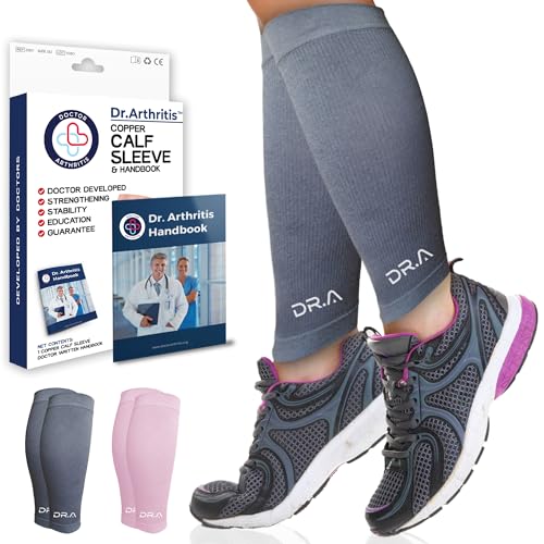 Dr. Arthritis Calf Compression Sleeve for Men and Women, Helps with Varicose Vein & Calf Discomfort (Medium, Grey, 1 Pair) - color: Grey
