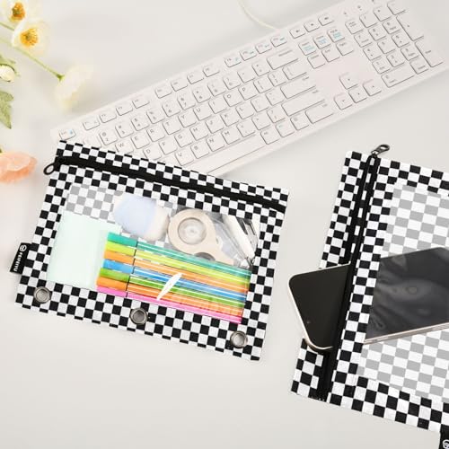 Race Checkered Flag Pencil Pouches for 3 Ring Binder 2 Pack - color: Race Checkered Flag