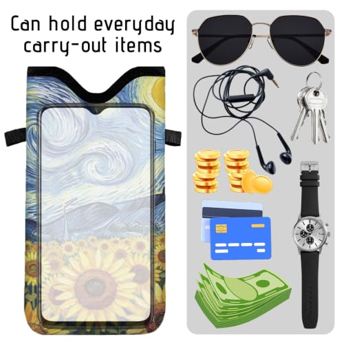 GLOBLELAND Starry Sky Sunflower Cell Phone Sleeve Pouch Case Bag 7.1×3.9 inch Shockproof Universal Phone Bag with Crossbody Strap Neck Lanyard for Women Men Phone Headphones Watch - color: Starry Sky Sunflower