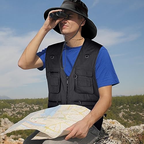Janmercy 2 Pcs Men's Fishing Vest with Hat for Halloween Cosplay - color: Black, size: XX-Large