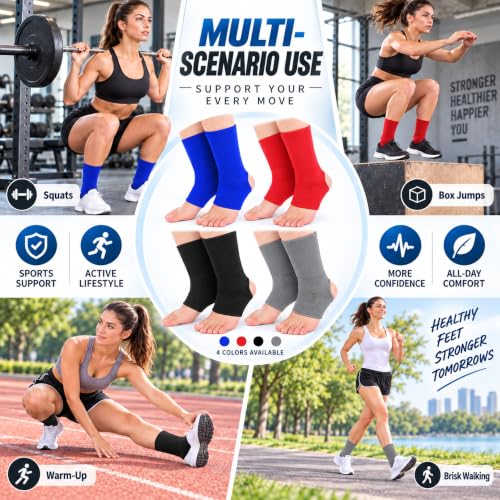 Handepo 4 Pairs Muay Thai Ankle Support Compression Ankle Sleeve, 4 Colors - color: Black, Red, Blue, Gray