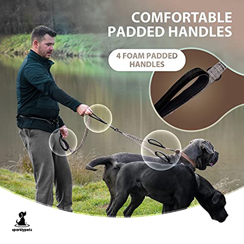 SparklyPets Hands Free Dual Dog Leash, Medium & Large (Brown) - color: Brown, size: 2 dogs M/L