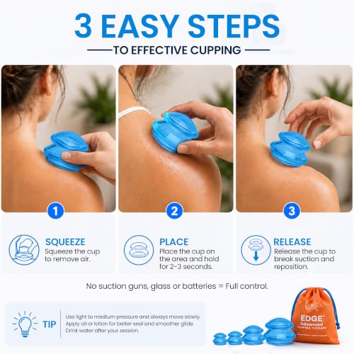 Silicone Cupping Therapy Set Professional Massage Cupping Cups for Cupping Therapy 4 Cup Kit for Massage, Myofascial Release, Cellulite Reduction (Lure Blue) - color: Blue, size: 4 Count