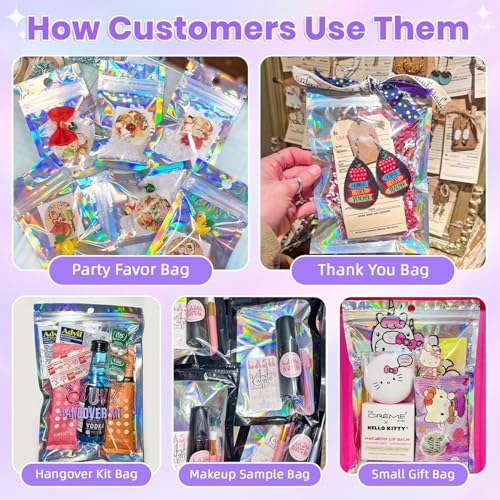 ANZNKU Holographic Mylar Bags 5x7 Black Resealable 50PCS Candy Goodie Bags - color: Holographic Black, size: 5x7 Inch