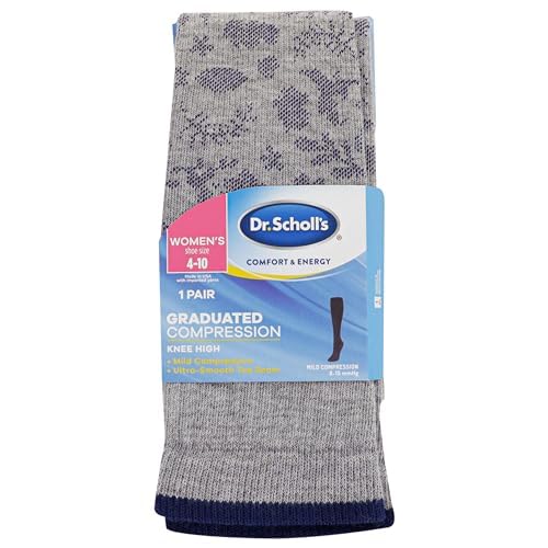 Dr. Scholl's Women's Graduated Compression Knee High Socks - color: Gray, Purple Floral (1 Pair), size: 4-10