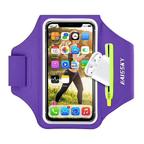 HAISSKY Running Armband with Zipper Pocket,Sweatproof Phone Armband 6.9" - color: Purple(Up to 6.9")