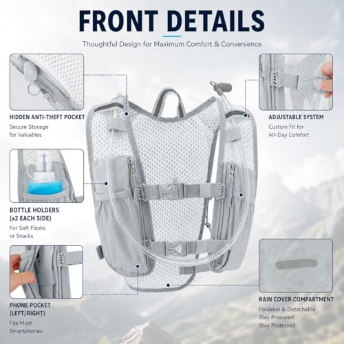 Zavothy Hydration Vest Pack with 1.5L Water Bladder, Lightweight 6L Hydration Backpack for Running, Hiking & Cycling, Breathable Reflective Hydration Vest for Men & Women - color: Grey