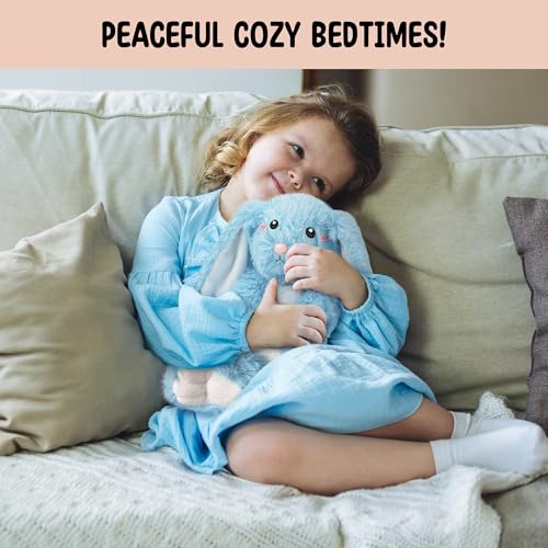Bunny Microwavable Stuffed Animal – 1.5 lb Unscented Heating Pad Plush, Soft Cozy Bunny Toy for Relaxation and Comfort, Gift for Women, Girls, Adults & Kids by Happy Fuel, Blue - color: Blue Bunny
