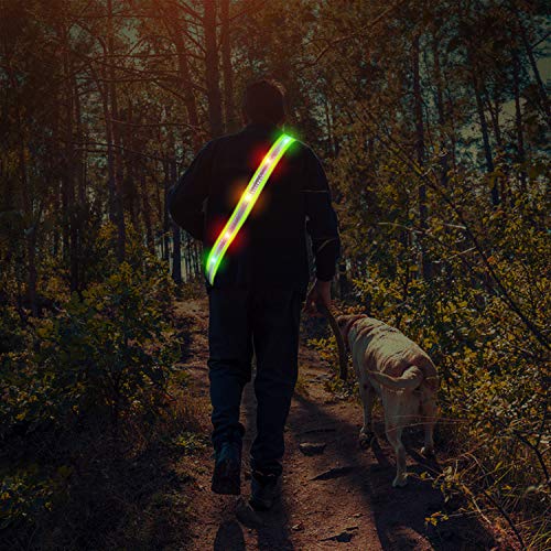 LED Night Running Gear High Visibility LED Flashing Sash Outdoor Running Cycling Hiking Jogging Rechargeable Illuminating Gear for Men and Women Night Safety Walking - color: Green