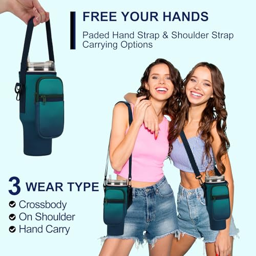 GOEWY Water Bottle Carrier Bag for Stanley Cup 40/30oz with Phone Pockets - color: Indigo, size: 30oz