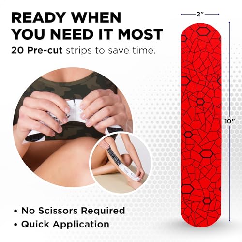 THERABAND Kinesiology Tape, Knee, Precut, Athletic, Shoulder, 2", Red/Black - color: Red/Black