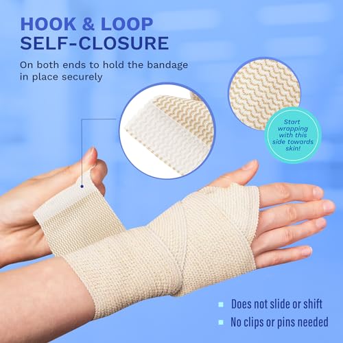 6" Elastic Bandage Wrap with Self-Closure, 2-Pack – 15 ft Stretched – Latex-Free, Reusable, Washable – Compression Support for Sprains, Injuries, Swelling, Sports Recovery - size: 6"