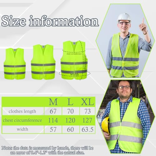 12 Pack Safety Vests with Pockets Yellow Reflective High Visibility,Hi Vis Silver Strip for Men Women Cycling Running Surveying Volunteer Crossing Guard - color: Yellow, size: Medium