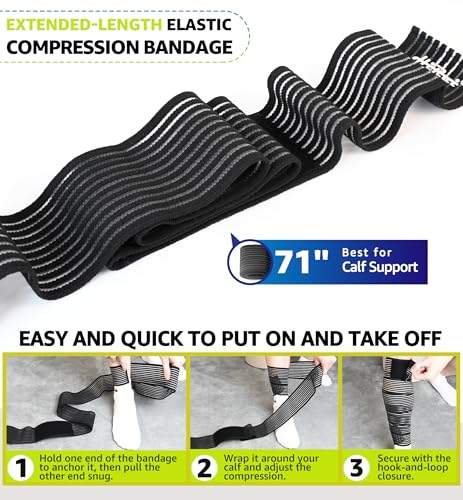 HiRui Calf Compression Wraps, 71" Adjustable Elastic Bandage Sleeves, Lower Leg Calf Support for Men & Women, Shin Splints Relief, Varicose Veins, Fitness, Running, Basketball, Soccer (1, Black) - color: Black