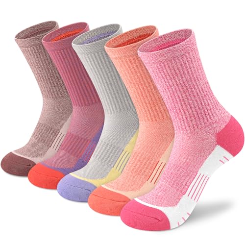 cuangya Women Crew Socks Athletic Cushioned Running Hiking 3-5 Pairs - color: 5 Pairs Crimson Passion, size: 10-12