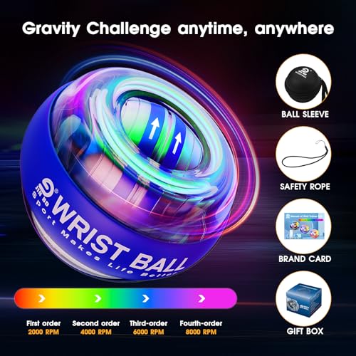 JIN BD Auto Start Wrist Ball，Gyro Ball Trainer，Wrist Exerciser，Gyroscopic - color: Blue (Colorful Light)